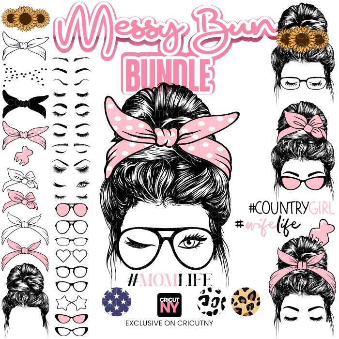 Messy bun svg with glasses