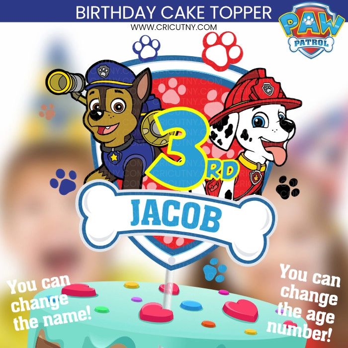 Paw Patrol Skye Cake Topper Printable with name