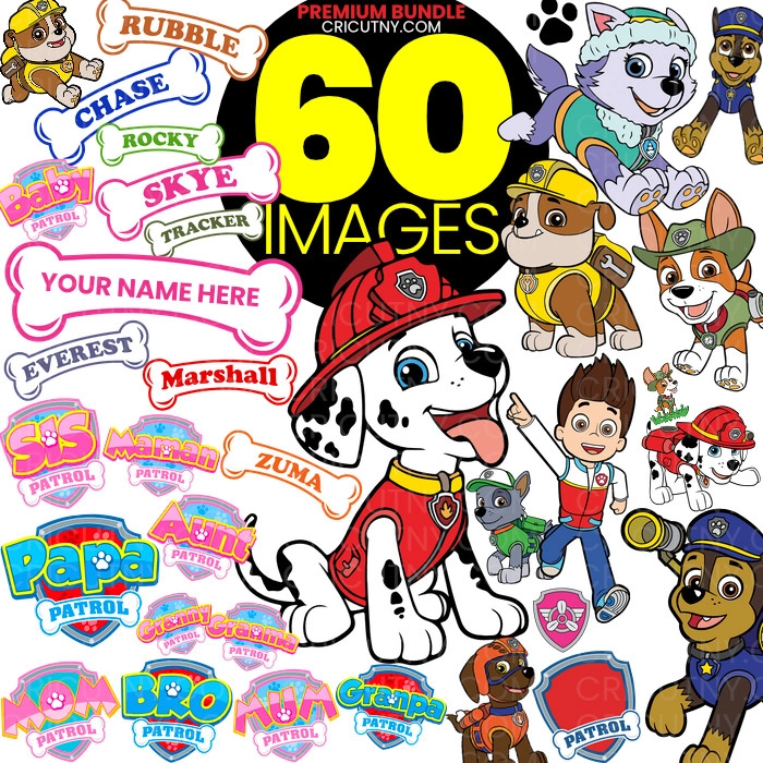 Paw Patrol Characters Images with Badges, Bones and Fonts