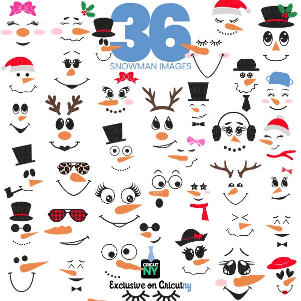 36 Hand-drawn Christmas Snowman Faces